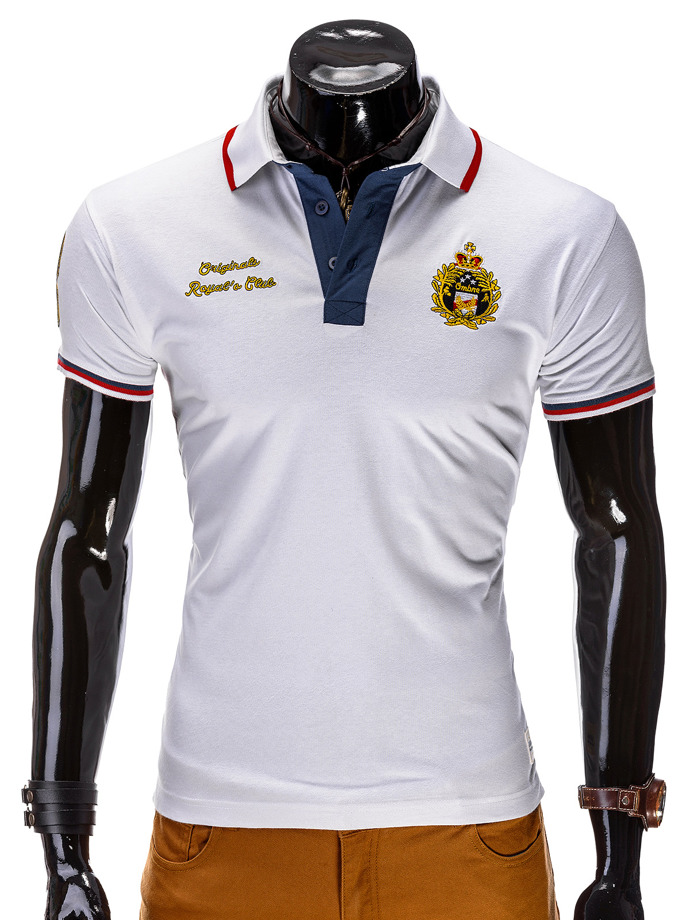 Koszulka polo męska z nadrukiem - biała S505
